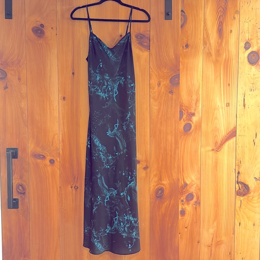 All Saints Black Teal Print Slipdress size 6, like new, worn once!